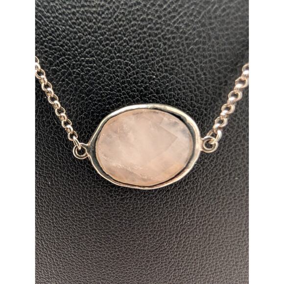 Signed Talbots Rose Quartz 925 Sterling Silver Necklace Size 16” Tarnished - Picture 2 of 5